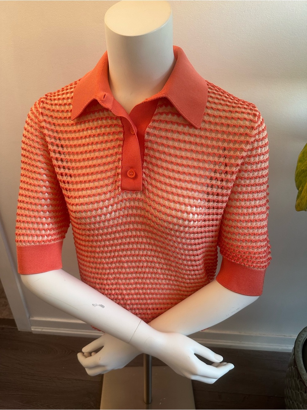 COS Coral Open-Weave Polo Top